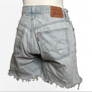 Levi's Light Blue High-Rise Frayed Denim Shorts